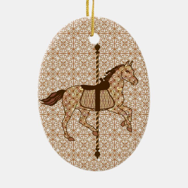 Carousel Horse - Chocolate Brown and Tan Ceramic Tree Decoration (Back)