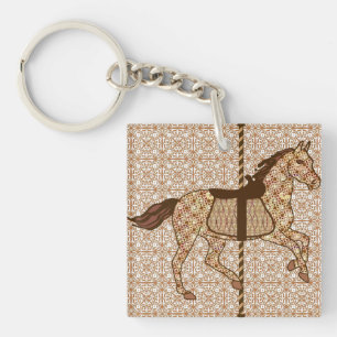 Carousel Horse - Chocolate Brown and Tan Key Ring