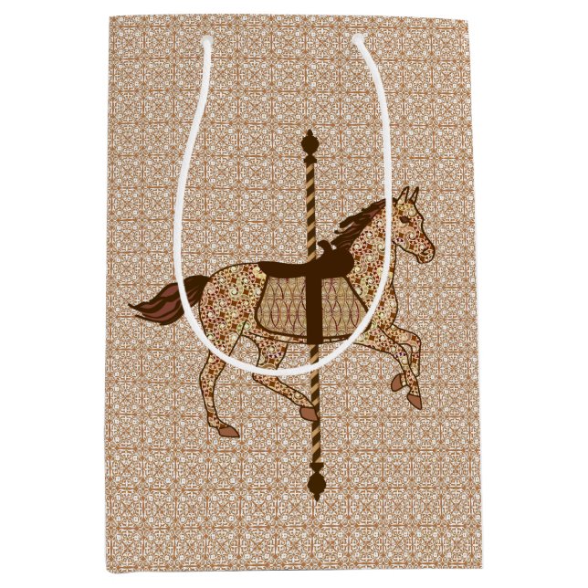 Carousel Horse - Chocolate Brown and Tan Medium Gift Bag (Front)