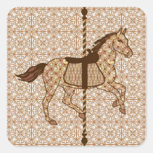 Carousel Horse - Chocolate Brown and Tan Square Sticker