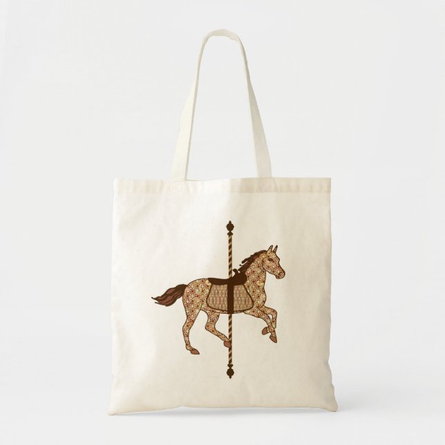 Carousel Horse - Chocolate Brown and Tan Tote Bag (Front)