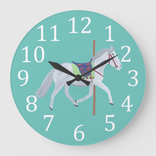 Carousel Horse Clock for Baby Nursery Room (Front)