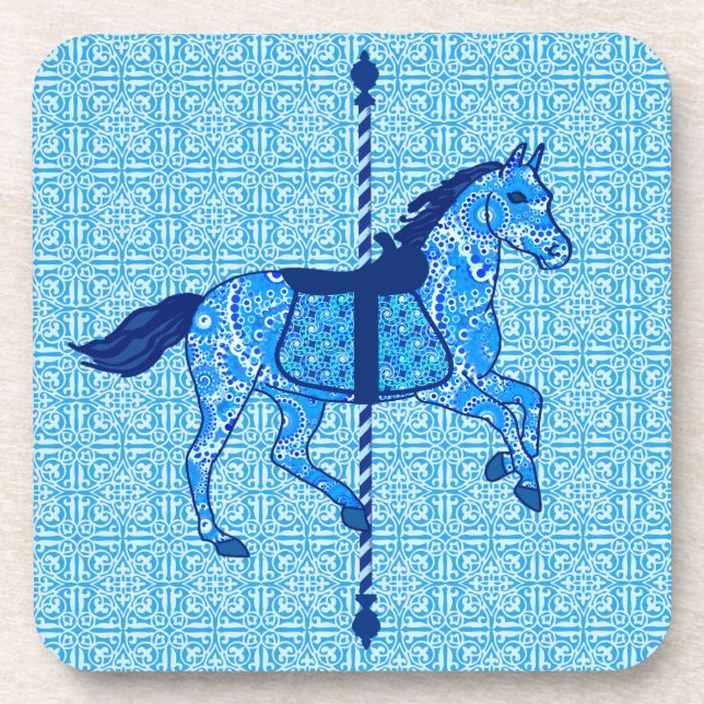 Carousel Horse - Cobalt and Sky Blue Coaster (Front)