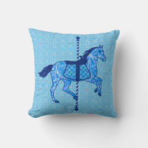Carousel Horse - Cobalt and Sky Blue Cushion