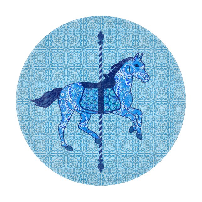 Carousel Horse - Cobalt and Sky Blue Cutting Board (Front)