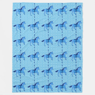 Carousel Horse - Cobalt and Sky Blue Fleece Blanket