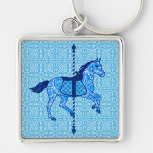 Carousel Horse - Cobalt and Sky Blue Key Ring