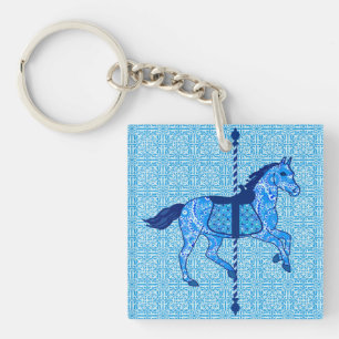 Carousel Horse - Cobalt and Sky Blue Key Ring