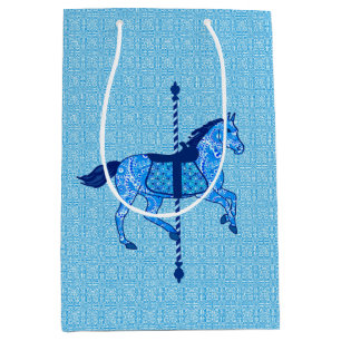 Carousel Horse - Cobalt and Sky Blue Medium Gift Bag