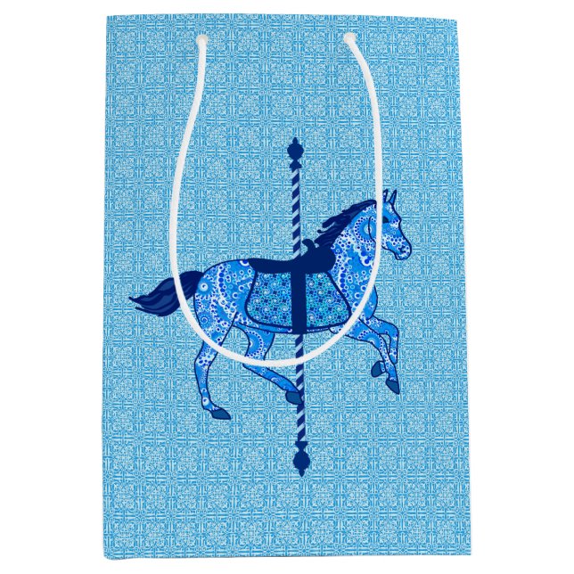 Carousel Horse - Cobalt and Sky Blue Medium Gift Bag (Front)
