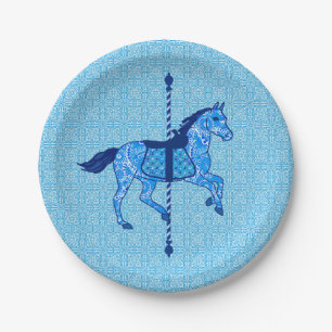 Carousel Horse - Cobalt and Sky Blue Paper Plate