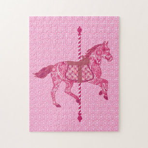 Carousel Horse, Fuchsia and Light Pink Jigsaw Puzzle