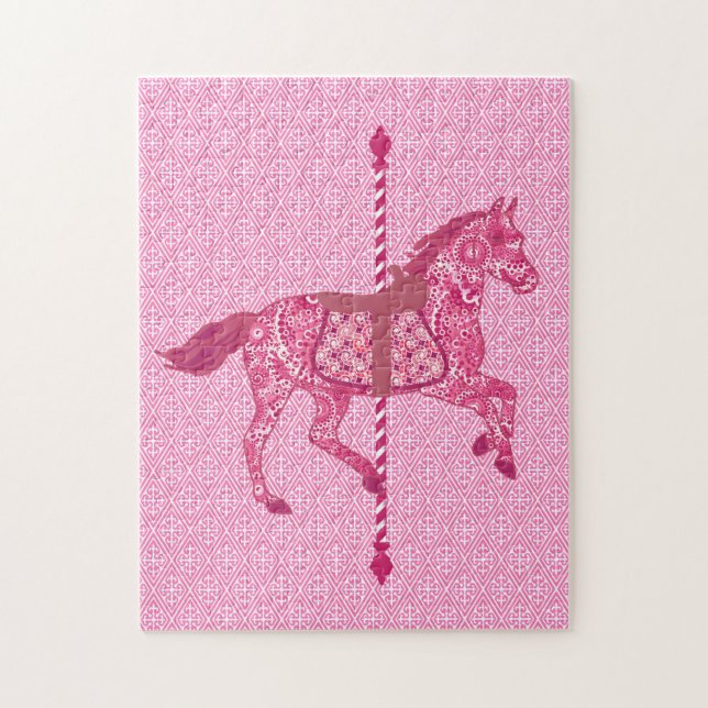 Carousel Horse, Fuchsia and Light Pink Jigsaw Puzzle (Vertical)