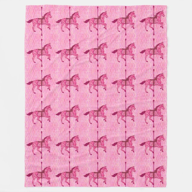 Carousel Horse - Fuchsia Pink Fleece Blanket (Front)