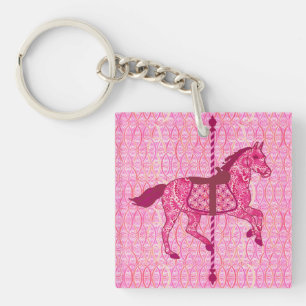 Carousel Horse - Fuchsia Pink Key Ring