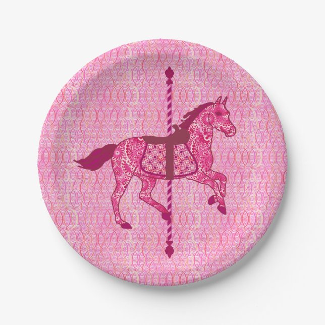 Carousel Horse - Fuchsia Pink Paper Plate (Front)