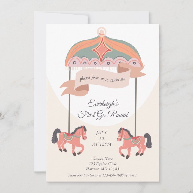 Carousel Horse Go Round First Birthday  Invitation (Front)