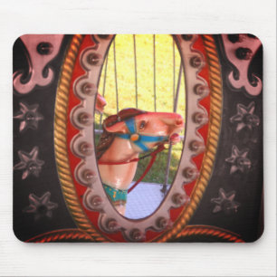 Carousel Horse In Mirror Black White  Mouse Mat