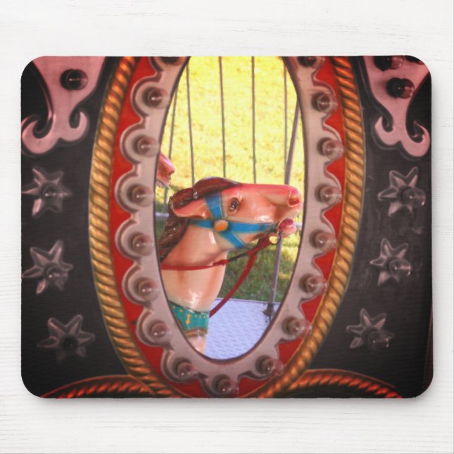 Carousel Horse In Mirror Black White  Mouse Mat (Front)
