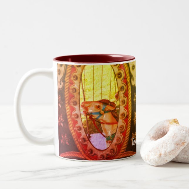 Carousel Horse In Mirror Personalised Two-Tone Coffee Mug (With Donut)