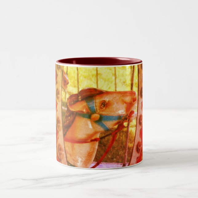 Carousel Horse In Mirror  Two-Tone Coffee Mug (Center)