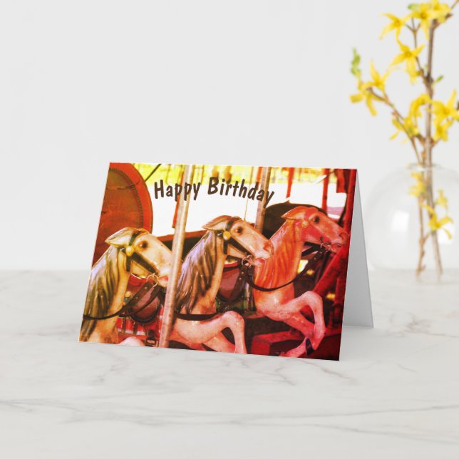 Carousel Horse Memories Birthday  Card (Yellow Flower)