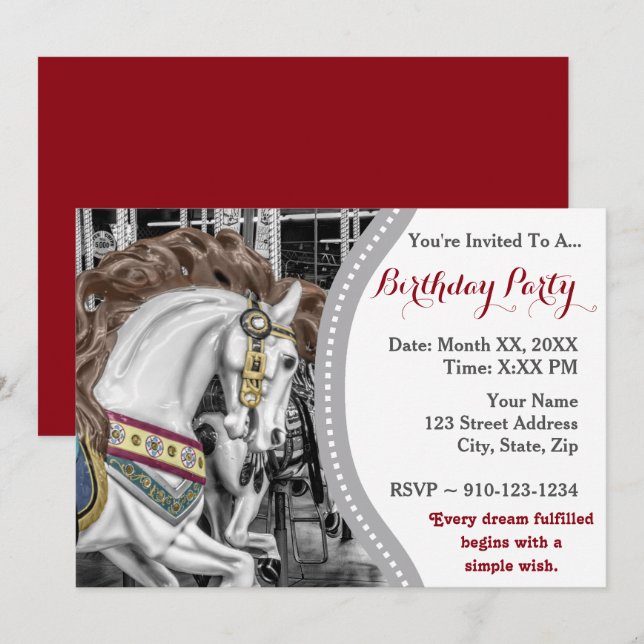 Carousel Horse Merry-Go-Round Birthday Party Invitation (Front/Back)