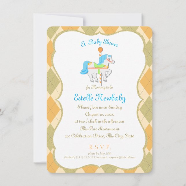 Carousel Horse Orange Gender Neutral Baby Shower Invitation (Front)