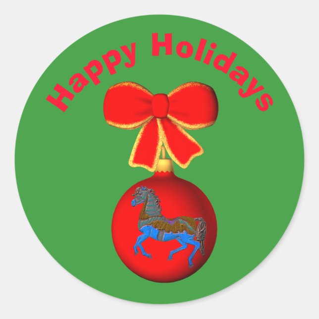 Carousel Horse Ornament Christmas Holiday  Classic Round Sticker (Front)