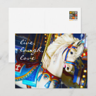 Carousel Horse Photo Live Laugh Love Script Bold Postcard