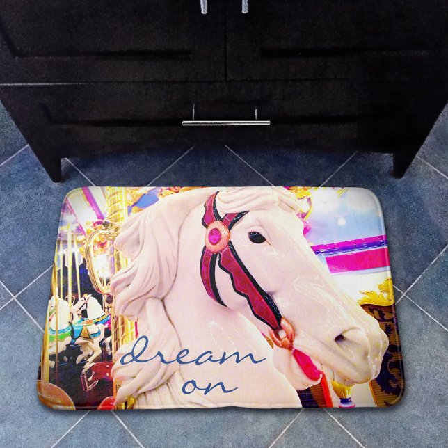Carousel Horse Photography Dream On Script Quote Bath Mat (Creator Uploaded)