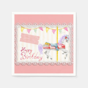 Carousel Horse (Pink) Birthday  Napkin