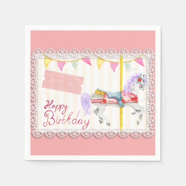 Carousel Horse (Pink) Birthday  Napkin (Front)