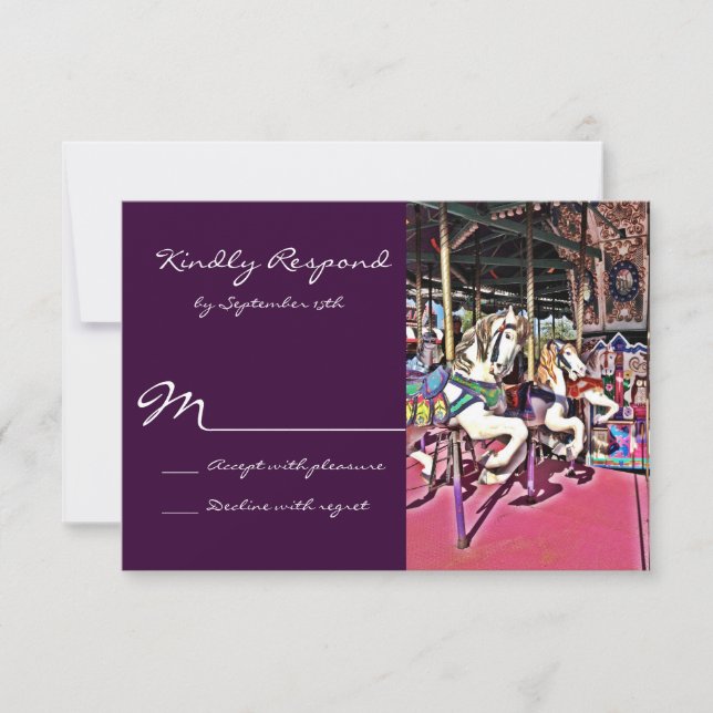 Carousel Horse Purple Carnival Wedding RSVP Cards (Front)