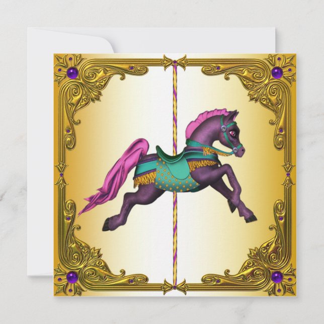Carousel Horse Purple Pony Birthday Party Invitation (Front)