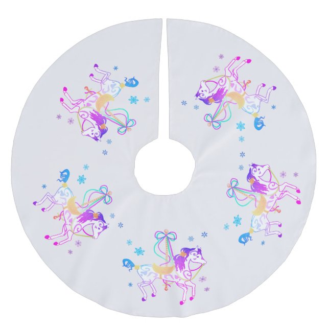 Carousel Horse (snowflakes) Christmas tree skirt (Front)