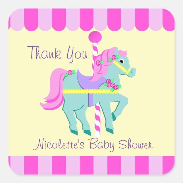 Carousel Horse Thank You Square Sticker (Front)