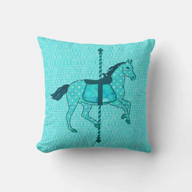 Carousel Horse - Turquoise and Aqua Cushion (Front)