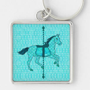 Carousel Horse - Turquoise and Aqua Key Ring