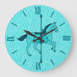 Carousel Horse - Turquoise and Aqua Large Clock