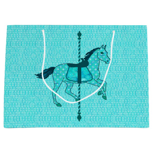 Carousel Horse - Turquoise and Aqua Large Gift Bag (Front)