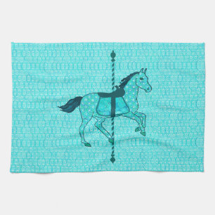 Carousel Horse - Turquoise and Aqua Tea Towel