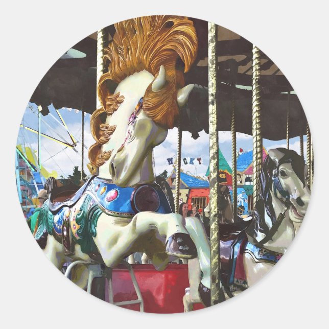 Carousel Horse With Flowing Mane Classic Round Sticker (Front)