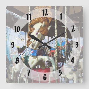 Carousel Horse With Flowing Mane Square Wall Clock