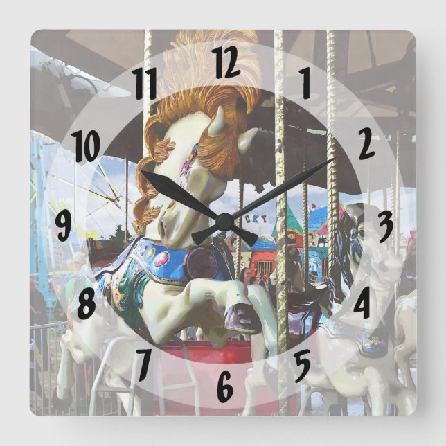 Carousel Horse With Flowing Mane Square Wall Clock (Front)