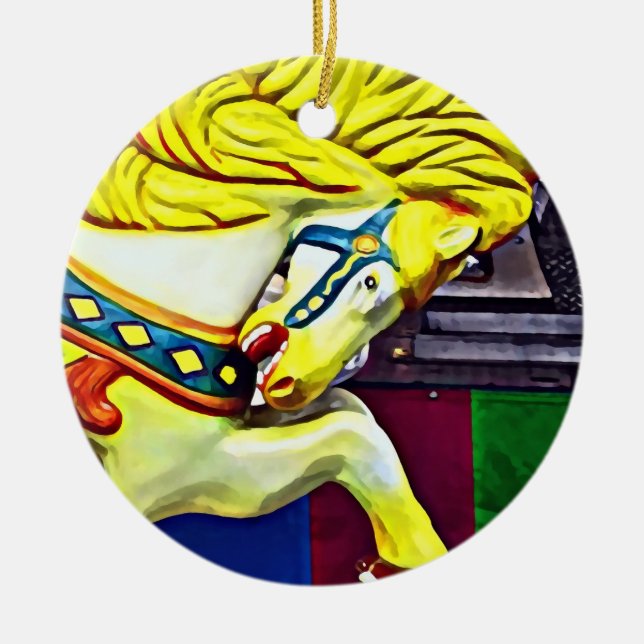 Carousel Horse With Yellow Mane Ceramic Tree Decoration (Front)