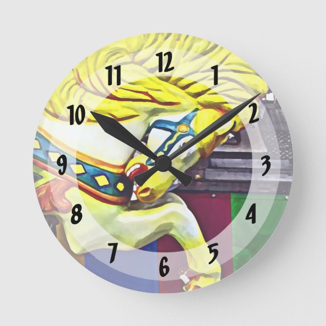 Carousel Horse With Yellow Mane Round Clock (Front)