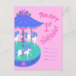 Carousel Horses 1st birthday Postcard