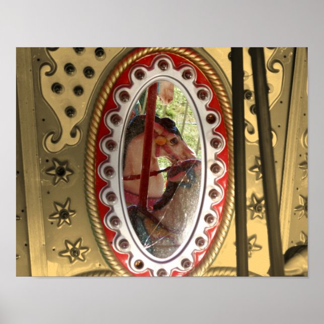 Carousel Horses In Mirror Sepia Partial Colour Poster (Front)