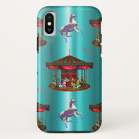 Carousel Horses on Blue